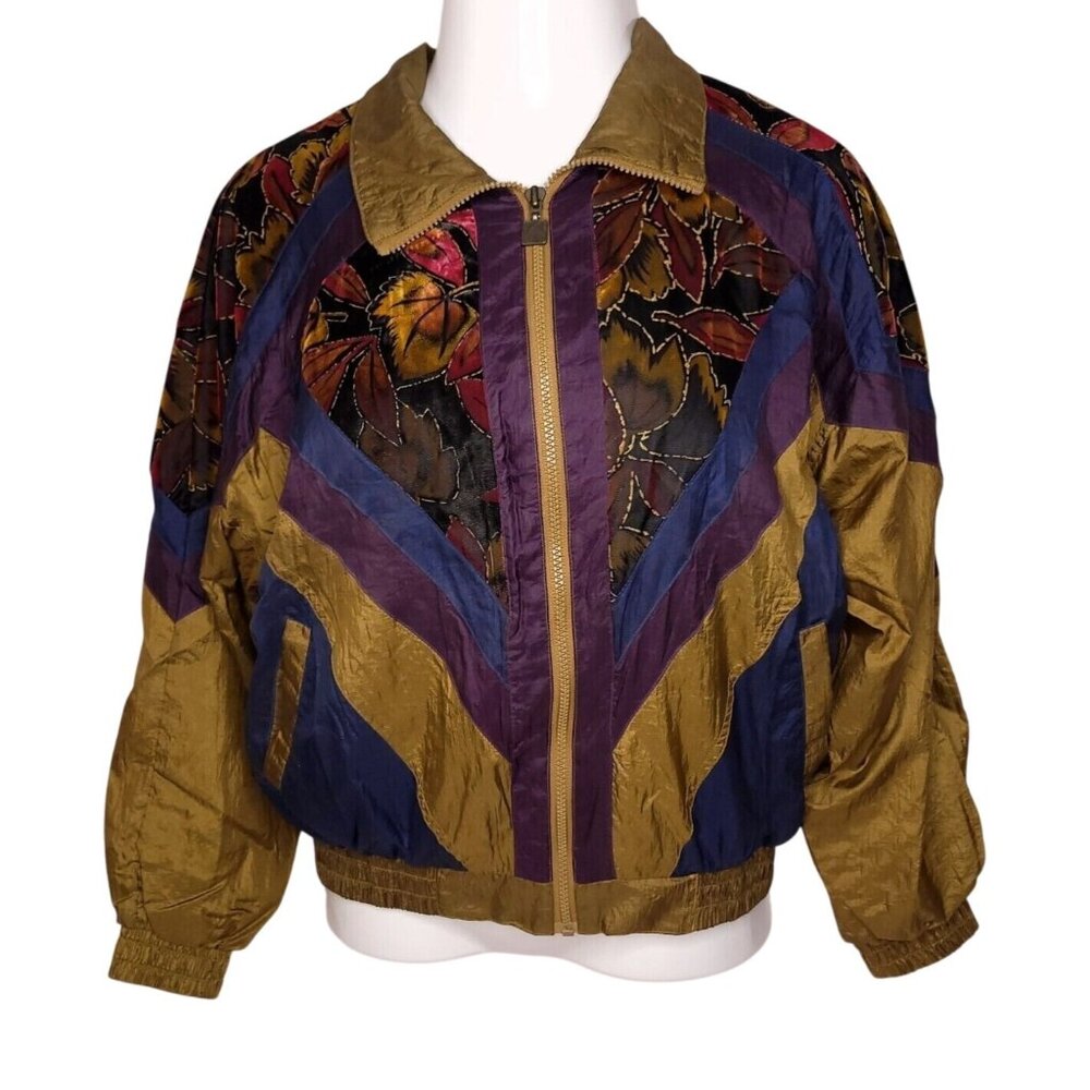 Vintage 80s Active Stuff Womens Bomber Style Jacket S Floral Pattern Oversized - Picture 2 of 6